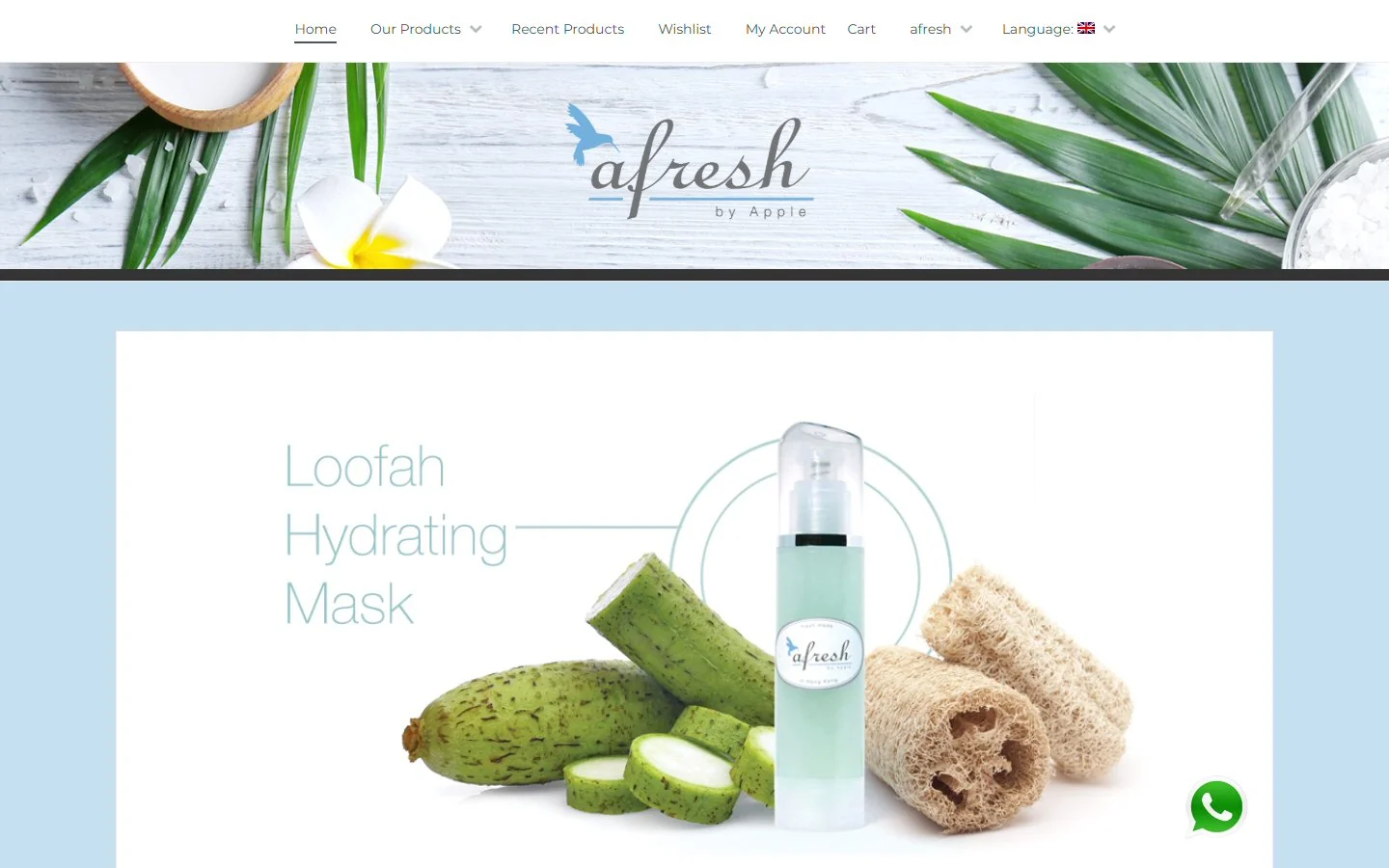 Afresh skincare e-commerce homepage